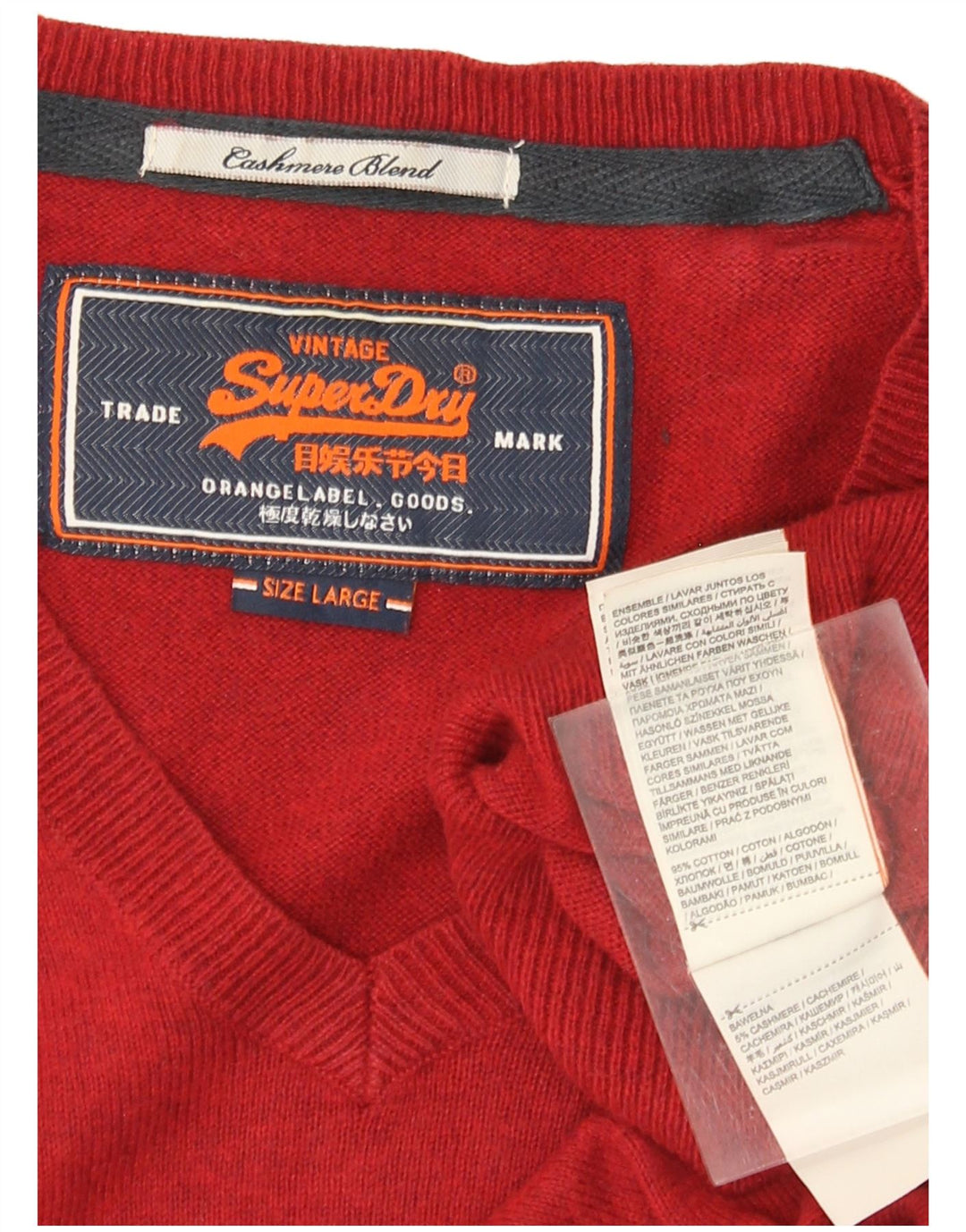 SUPERDRY Pull col V Homme Grand Rouge Coton