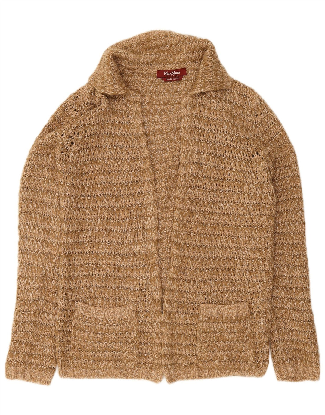 Max Mara Pull Cardigan Ouvert pour Femme UK 14 Laine Marron Moyen