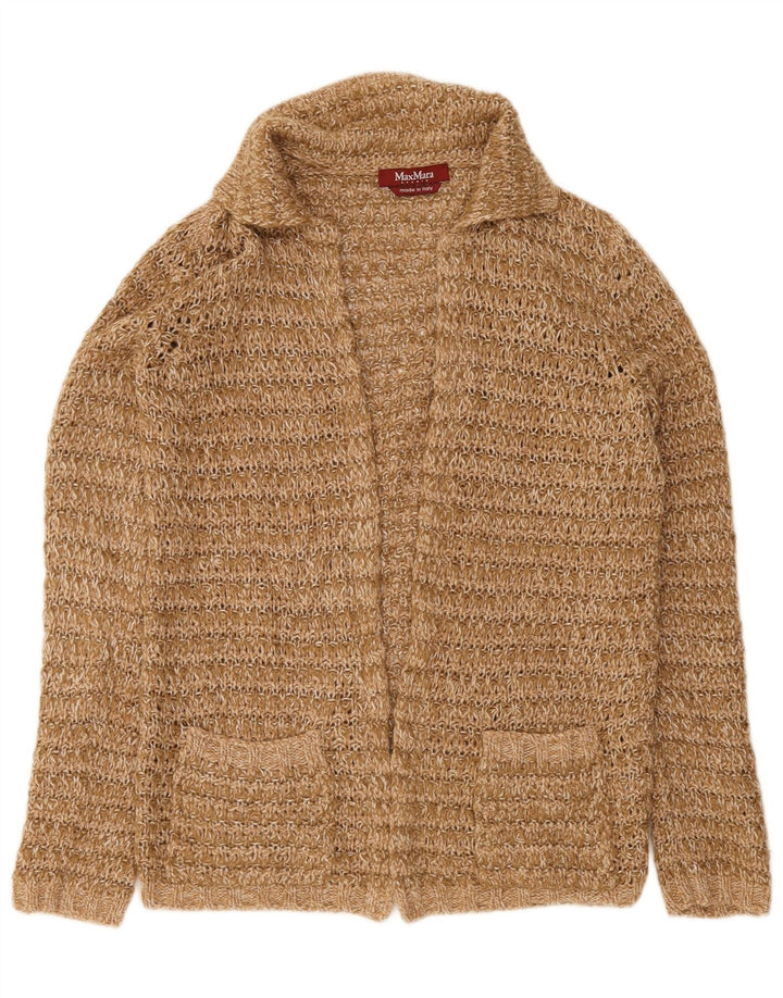 Max Mara Pull Cardigan Ouvert pour Femme UK 14 Laine Marron Moyen