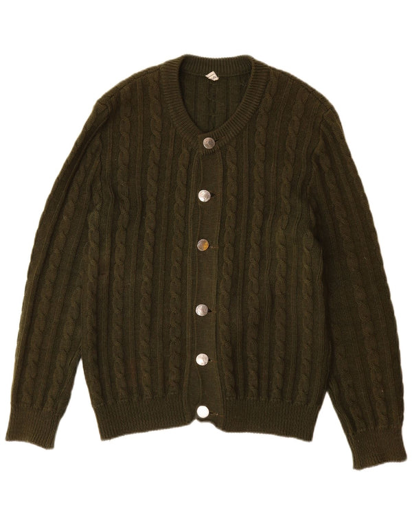 VINTAGE Pull Cardigan Homme IT 48 Kaki Moyen Laine Vierge