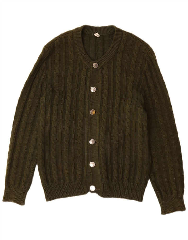 VINTAGE Pull Cardigan Homme IT 48 Kaki Moyen Laine Vierge