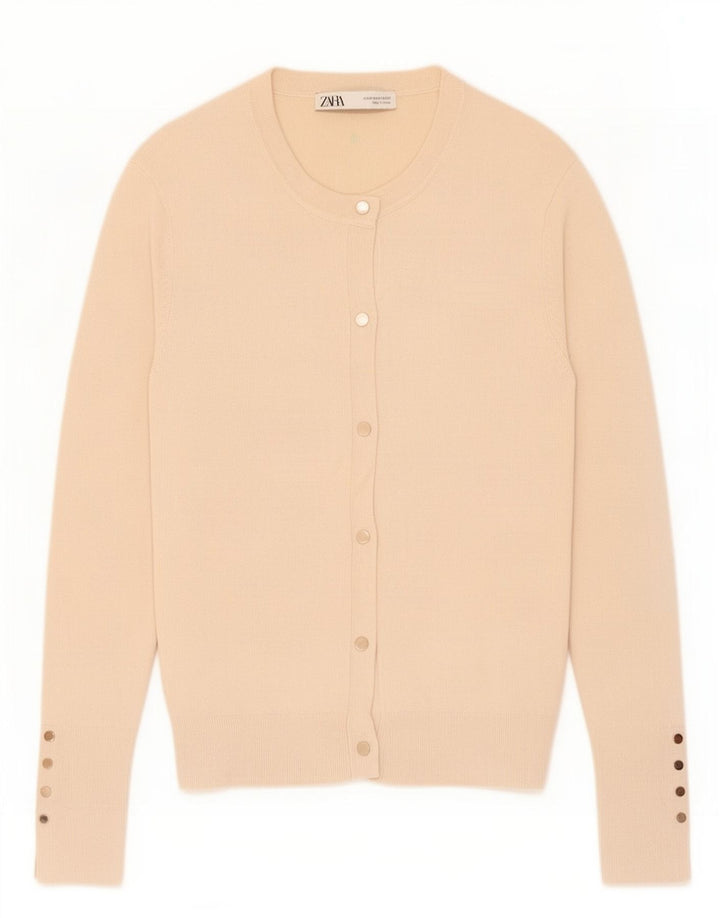Zara Cardigan Femme Pull UK 12 Viscose Beige Moyen