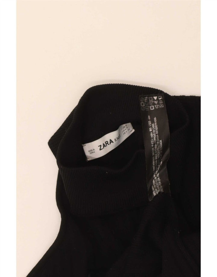 Zara Femmes Crop One Épaule Top UK 8 Petit Nylon Noir