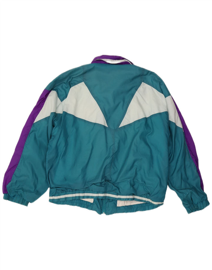 vintage Mens Survêtement Top Veste Grand Turquoise Colourblock Nylon années 90