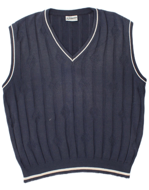 Vintage Mens Vest Débardeur IT 50 Bleu Marine Moyen
