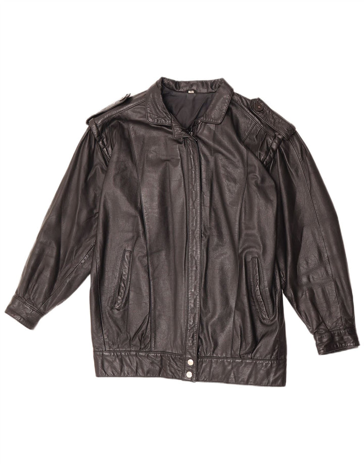 Veste en cuir militaire femme vintage UK 12 Cuir noir moyen