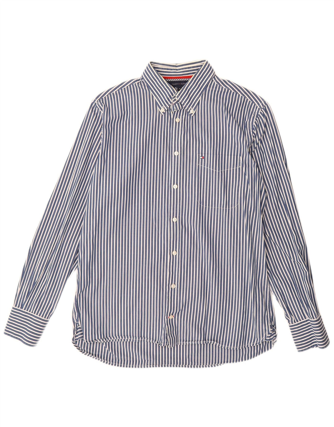 Tommy Hilfiger Chemise Homme Bleu Moyen En Coton À Fines Rayures