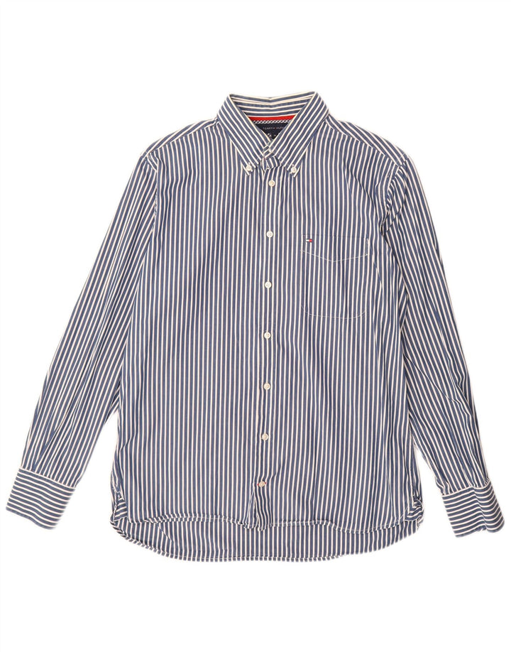 Tommy Hilfiger Chemise Homme Bleu Moyen En Coton À Fines Rayures