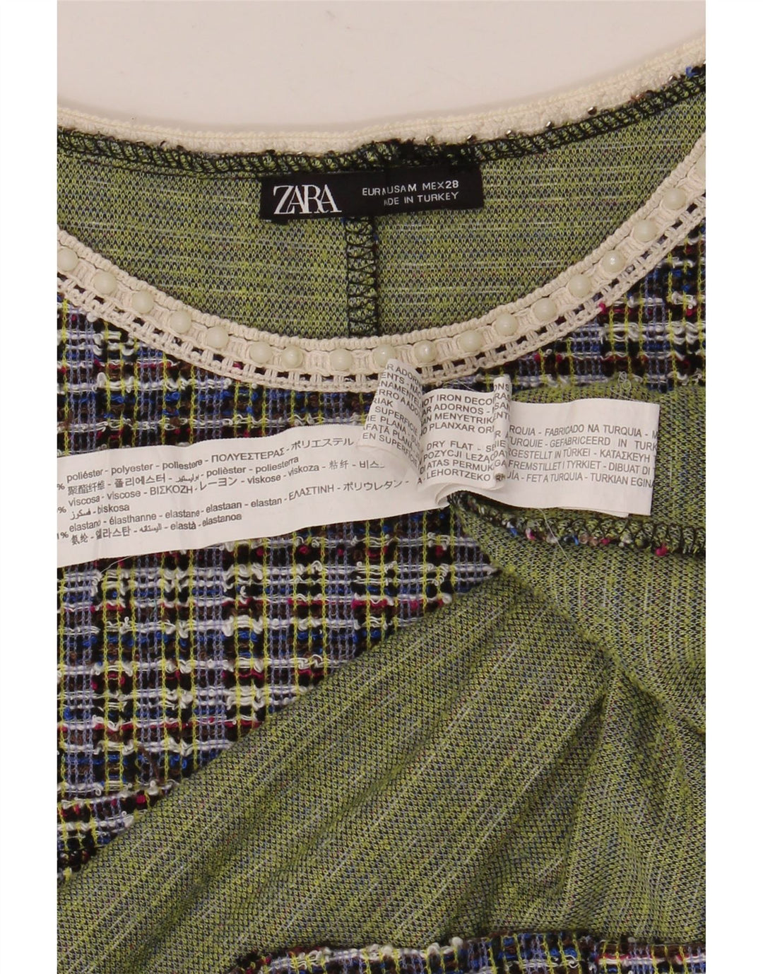 Zara Womens Crop T-Shirt Top UK 12 Medium Multicolore Check Polyester