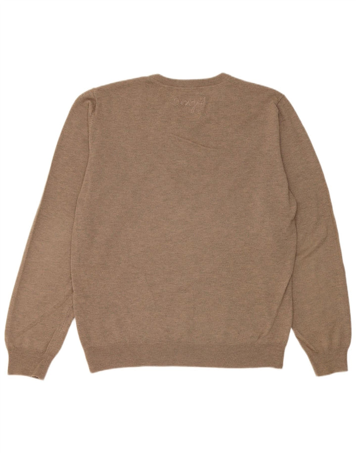 Desigual Pull Col V Homme XL Marron Patchwork Laine Moderne