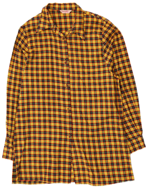 Vintage Womens Longline Shirt UK 14 Large Yellow Check Cotton