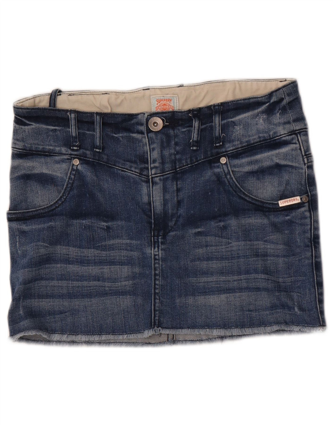 Superdry Femme Mini Jupe En Jean W28 Bleu Moyen Coton