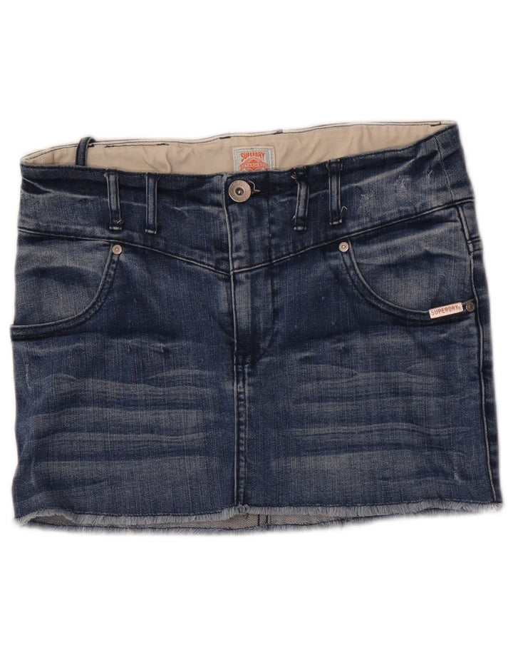 Superdry Femme Mini Jupe En Jean W28 Bleu Moyen Coton