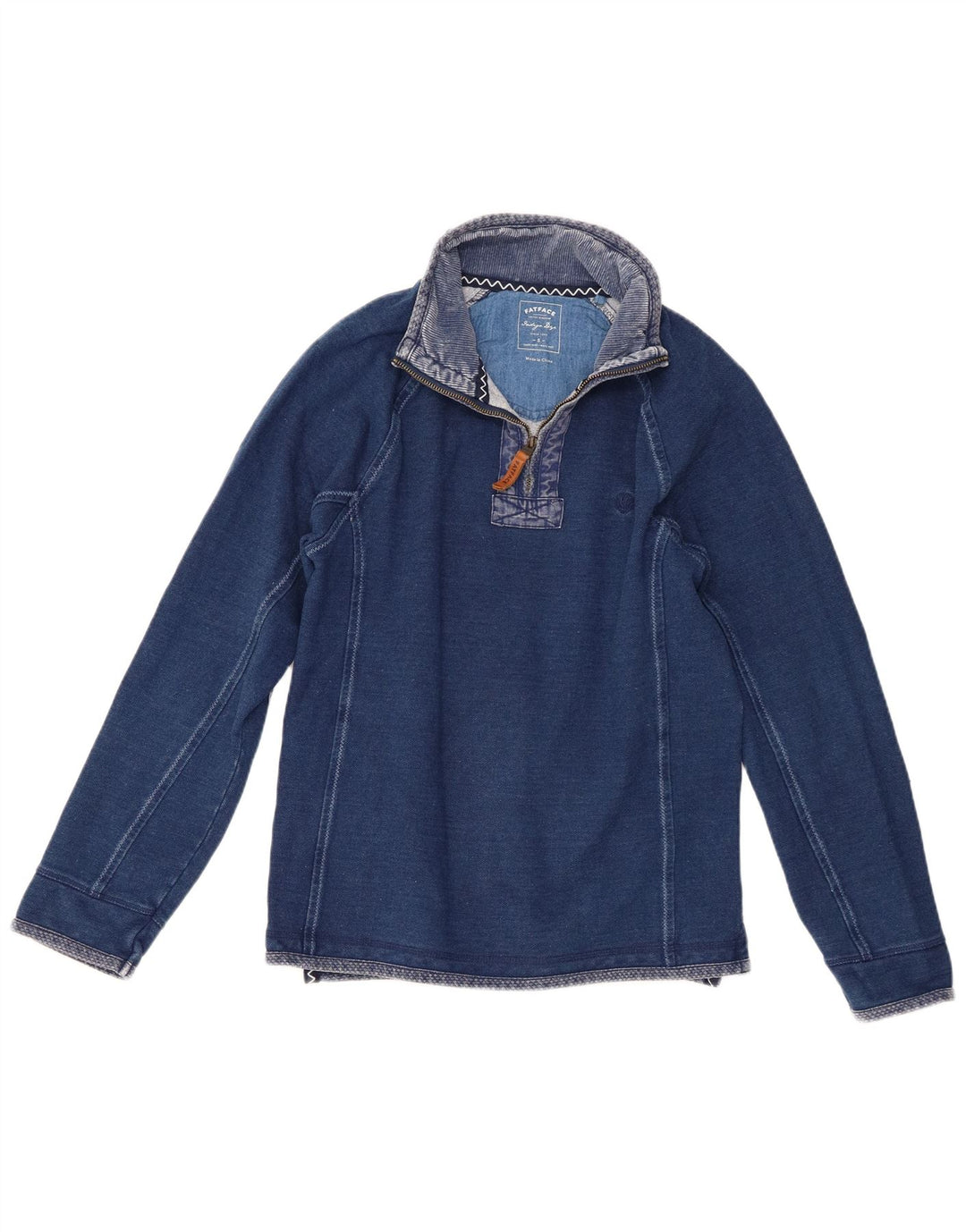 Fat Face Homme Indigo Zip Neck Sweatshirt Jumper Petit Bleu Coton