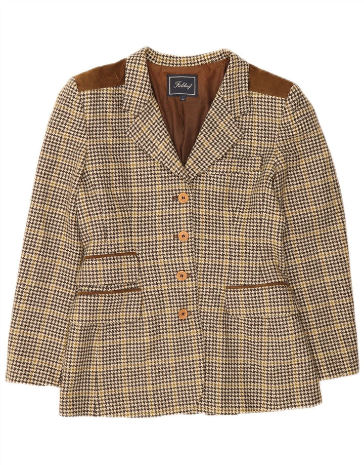 vintage Femme 4 Bouton Blazer Veste IT 44 Laine Pied-de-Poule Brun Moyen