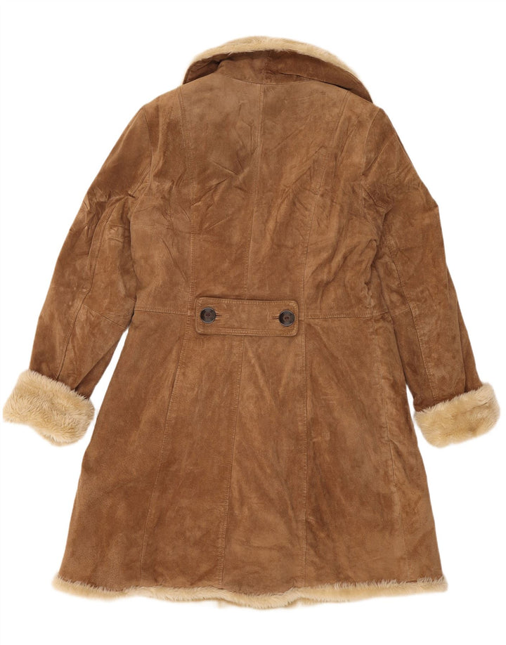 Camaieu Manteau en peau de mouton à double boutonnage pour femme UK 14 Grand cuir beige