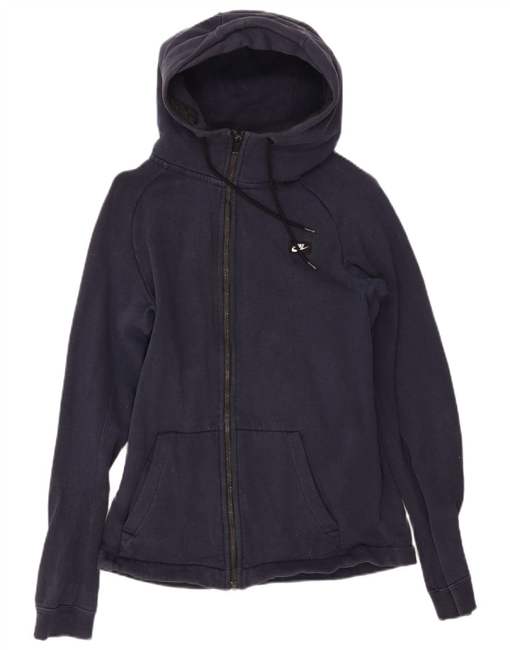 NIKE Pull à capuche zippé pour femme UK 10 Petit coton bleu marine