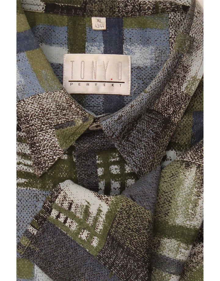 vintage Chemise à manches courtes pour hommes XL Patchwork vert