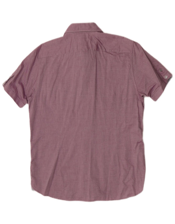 Ted Baker Chemise à manches courtes pour homme Taille 4 Grand Coton géométrique bordeaux