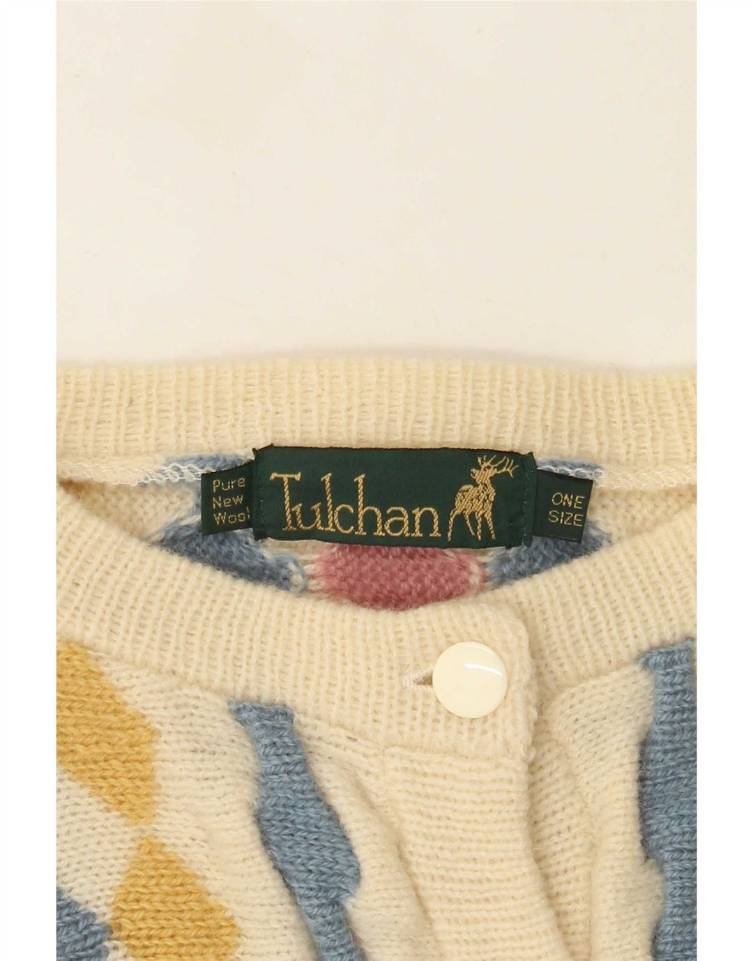 Tulchan Cardigan pour femme Taille unique Beige Argyle/Diamond Laine vierge