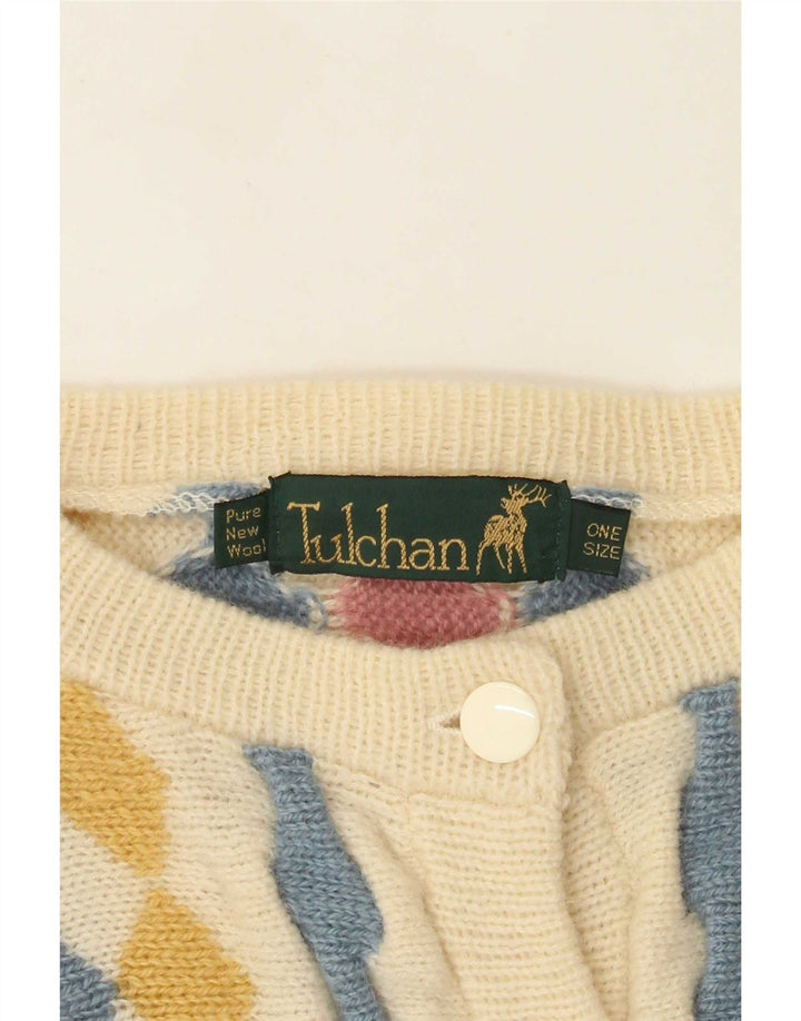 Tulchan Cardigan pour femme Taille unique Beige Argyle/Diamond Laine vierge
