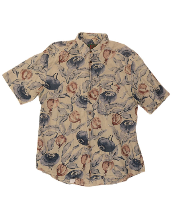 vintage Mens Abstract Pattern Chemise à manches courtes Grand coton beige