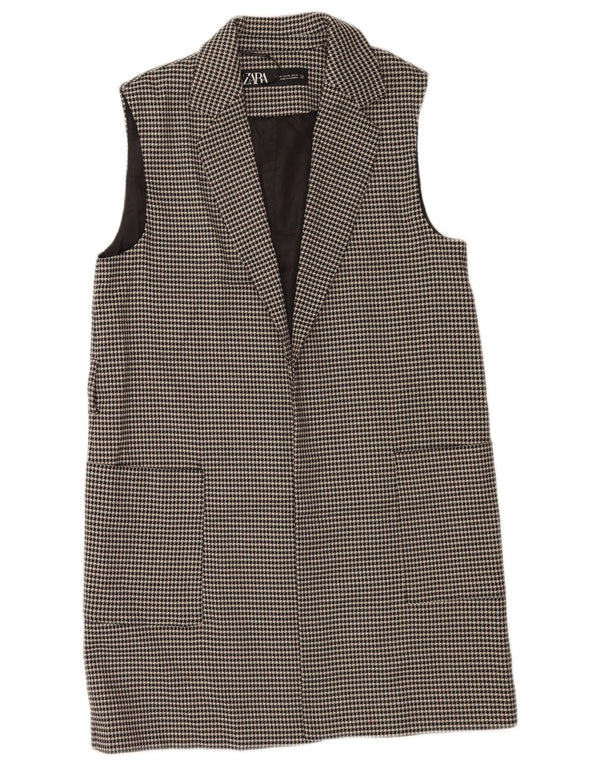 Zara Veste blazer longue sans manches pour femme UK 6 XS Pied-de-poule noir