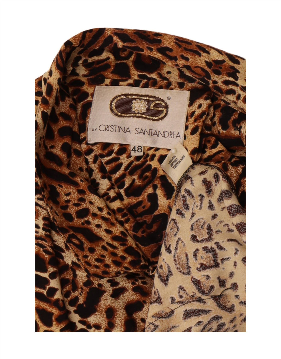 vintage Femme 2 Bouton Blazer Veste IT 48 XL Marron Animal Print Viscose
