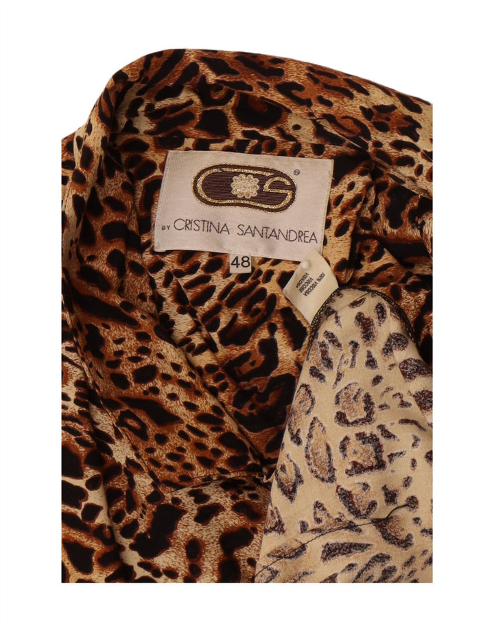 vintage Femme 2 Bouton Blazer Veste IT 48 XL Marron Animal Print Viscose