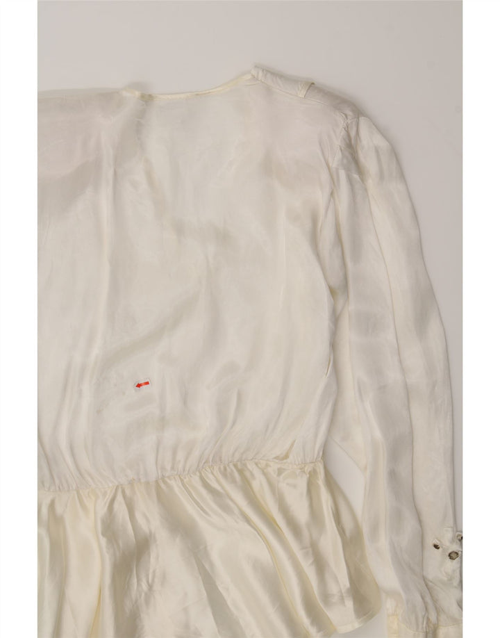 VINTAGE Womens Long Sleeve Blouse Top UK 12 Medium White Viscose Vintage Vintage and Second-Hand Vintage from Messina Hembry 