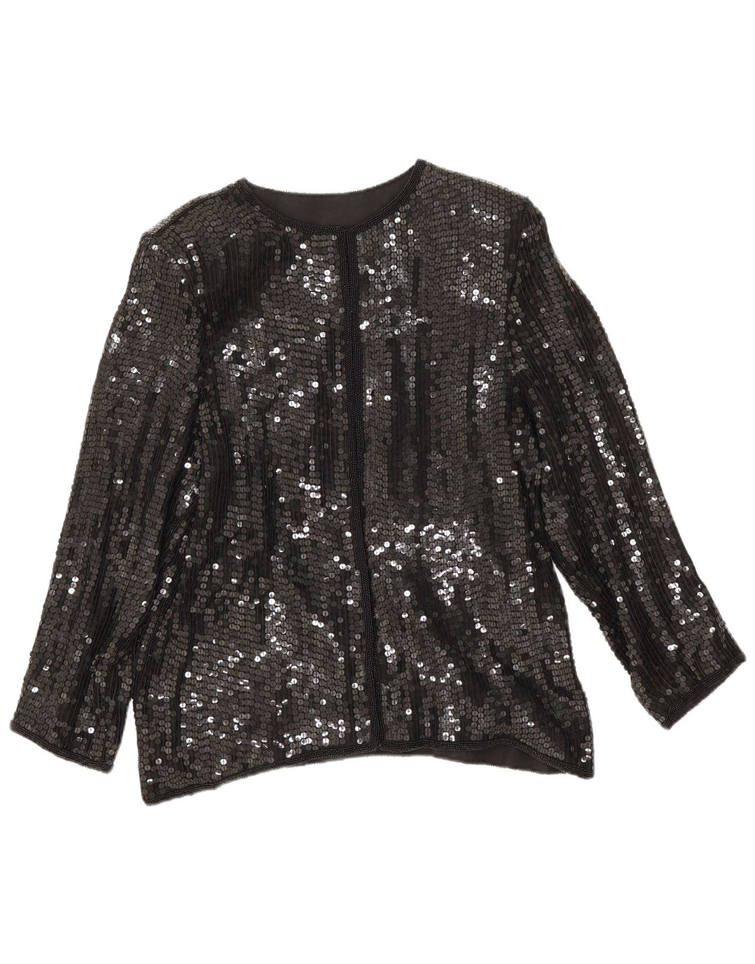 Chemisier chemise à paillettes femme vintage UK 14 soie noire moyenne