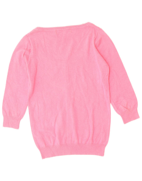 ZARA Femme Cardigan à manches 3/4 Pull UK 8 Petit Rose Coton