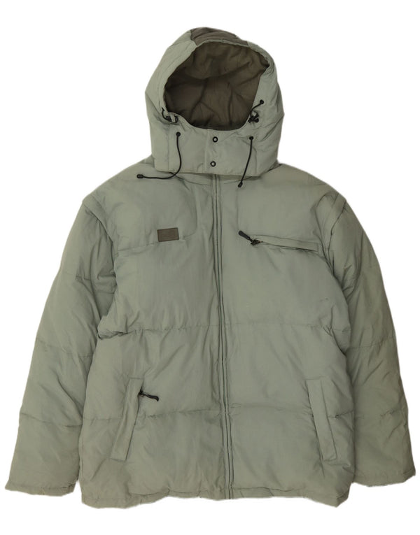 Fila Veste matelassée à capuche pour homme UK 44 2XL Vert Colorblock Polyamide