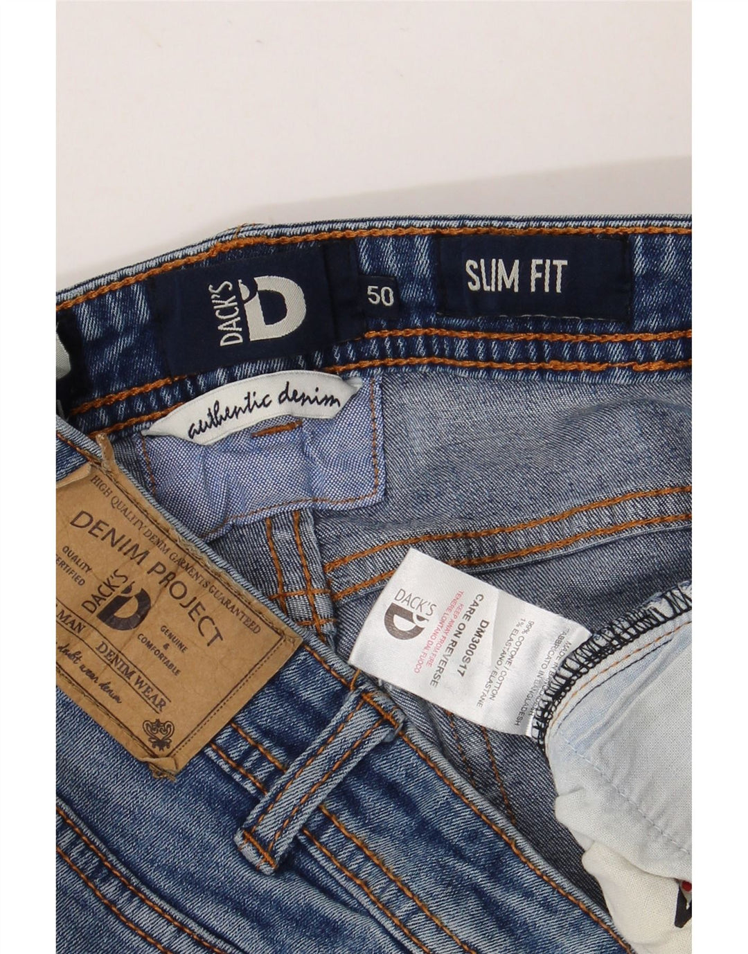 Dack's Jean Slim Homme IT 50 Large W34 L31 Bleu Coton