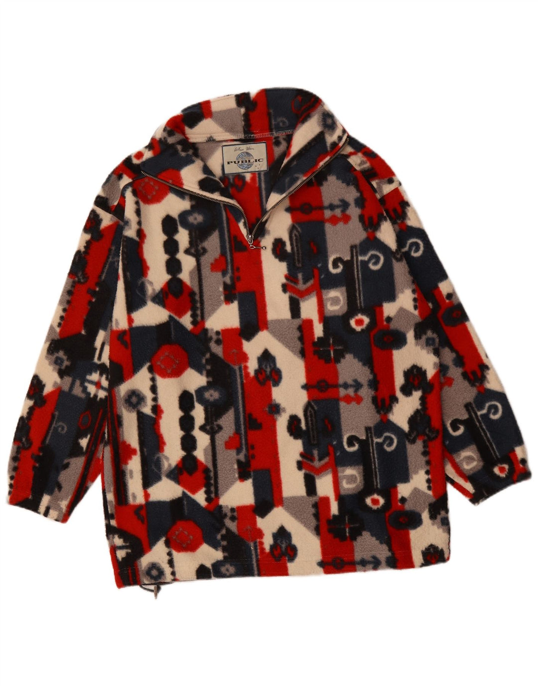 Public Pull Polaire Col Zippé Homme Rouge Moyen Géométrique Polyester