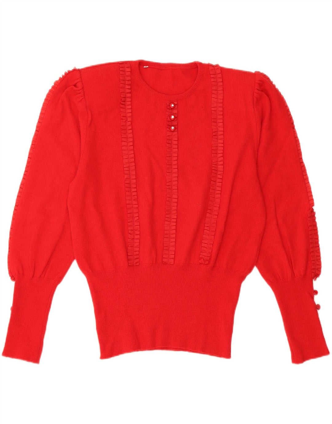 vintage Femme Crew Neck Jumper Pull UK 14 Laine Rouge Moyenne