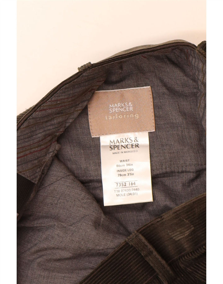 MARKS & SPENCER Pantalon droit en velours côtelé pour homme W34 L31 Marron Coton