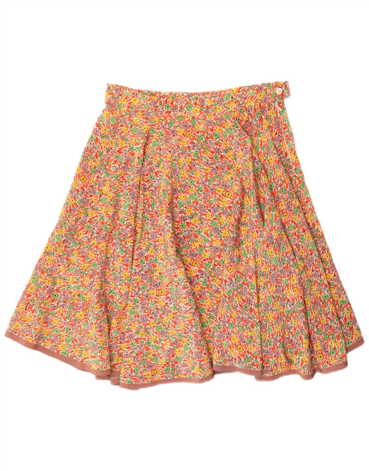 VINTAGE Jupe trapèze femme W32 Grand motif floral multicolore