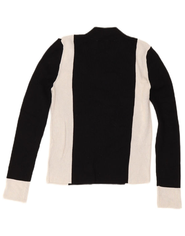 Zara Womens Crop Top Manches Longues UK 12 Medium Noir Colorblock Viscose