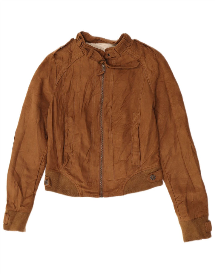 Zara Womens Crop Military Bomber Jacket UK 10 Petit Beige Polyester