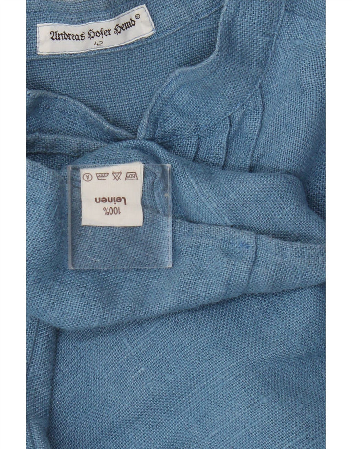 vintage Femmes Manches Longues Blouse Oversize Top EU 42 Grand Lin Bleu