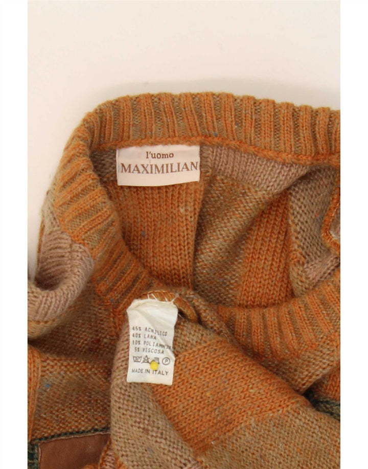 Maximilian Pull Col Rond Homme Marron Moyen Carreaux Acrylique