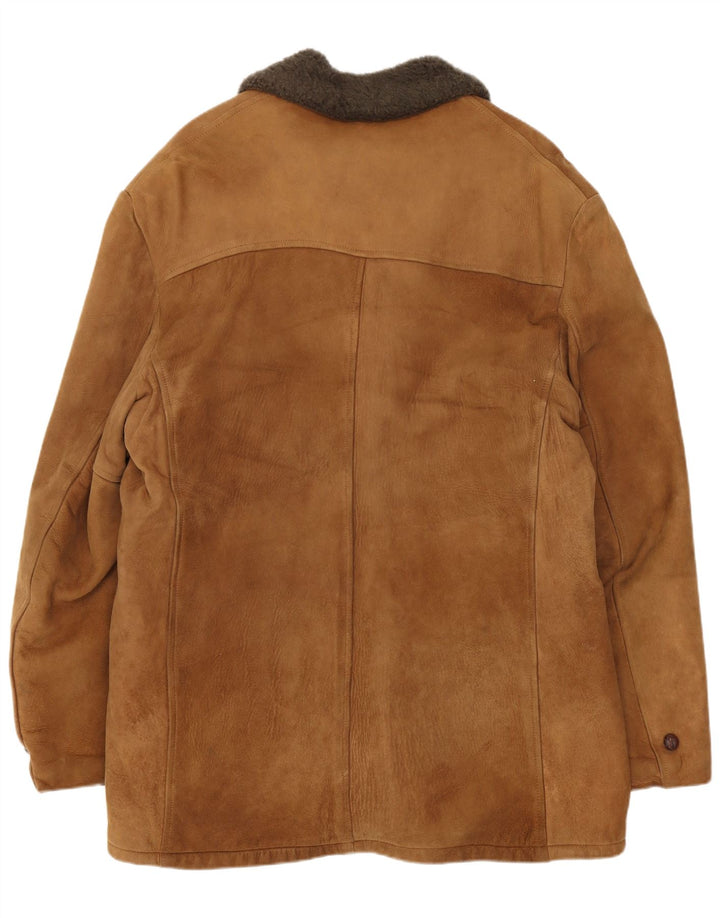 veste en peau de mouton vintage pour hommes UK 38 Brun moyen