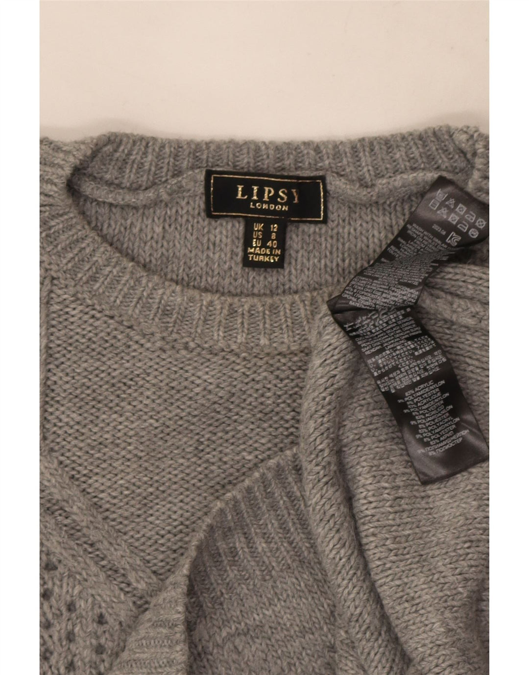 Lipsy Pull ras du cou pour femme UK 12 Gris moyen Acrylique