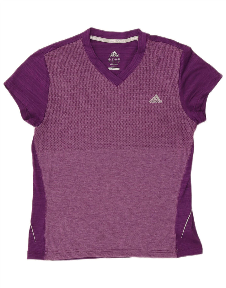ADIDAS T-shirt Climalite pour femme UK 14 Large Violet Colourblock
