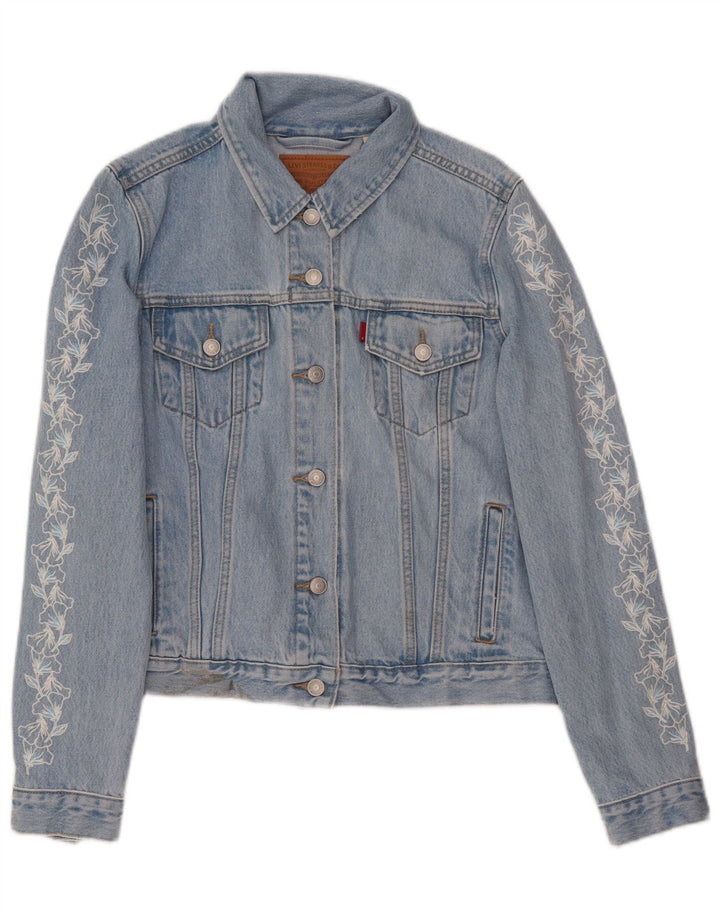 Levi's Veste en jean courte pour femme UK 16 Large Bleu Floral Coton