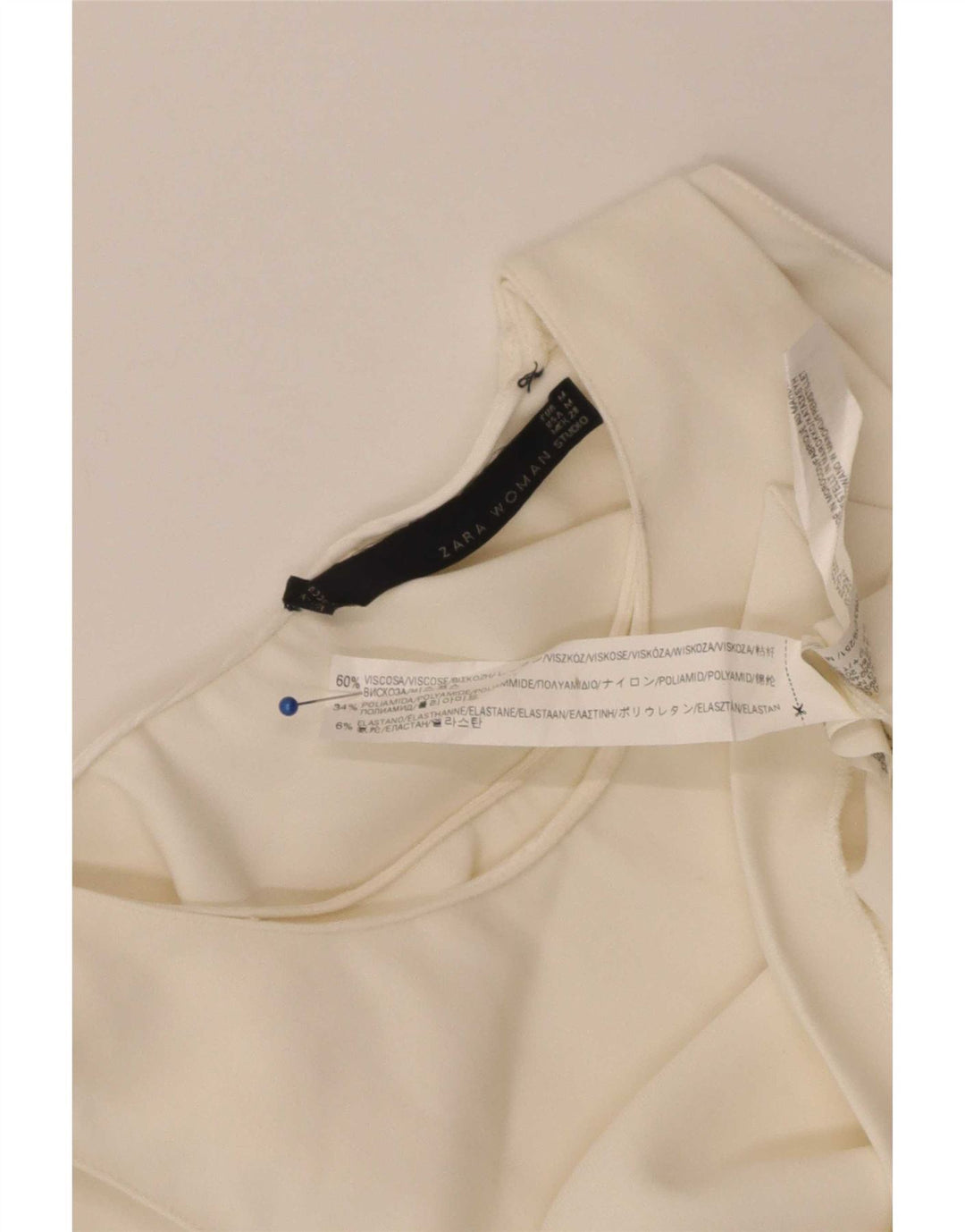 Zara Chemisier court sans manches pour femme UK 12 Medium Off White Viscose