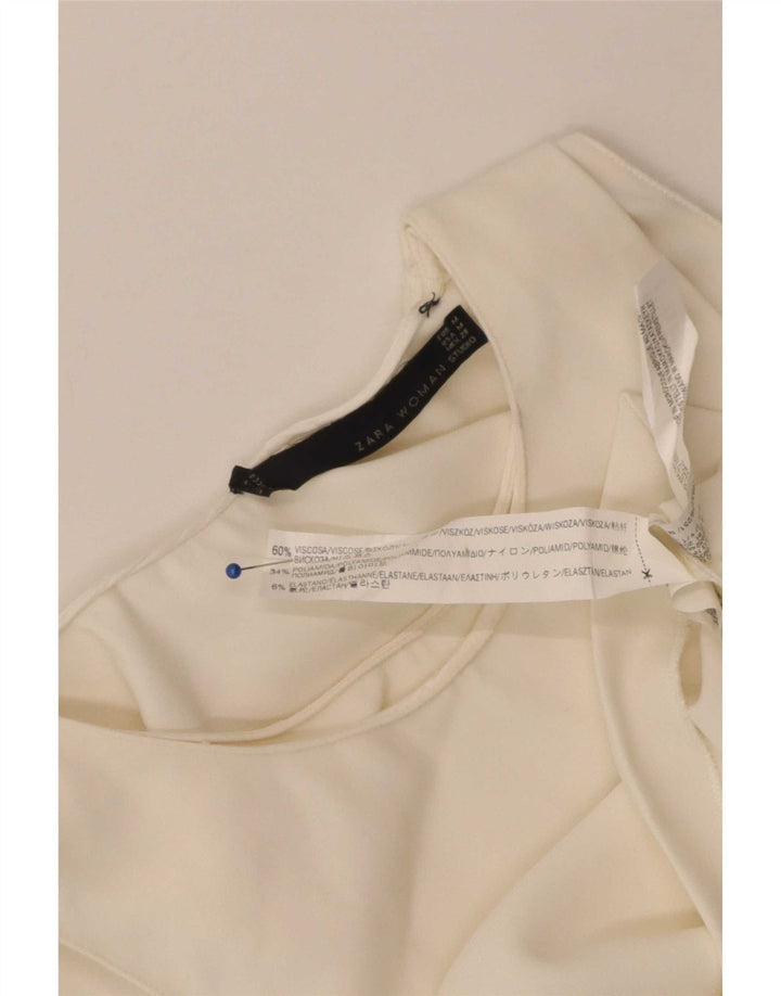 Zara Chemisier court sans manches pour femme UK 12 Medium Off White Viscose