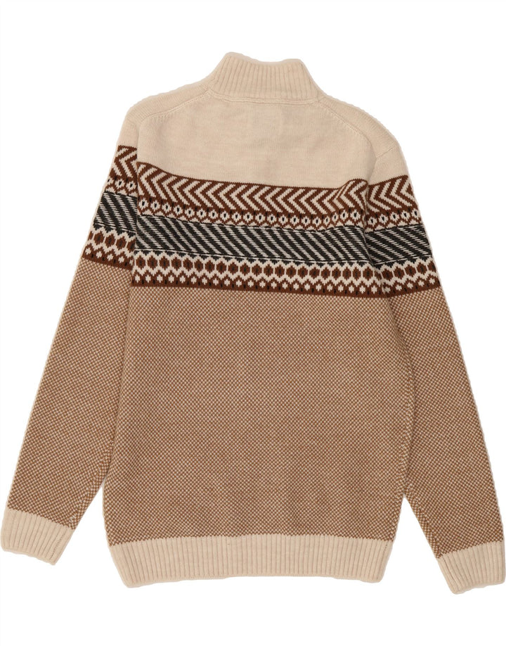 C & A Mens Zip Neck Jumper Sweater Medium Beige Fair Isle Acrylic Vintage C & A and Second-Hand C & A from Messina Hembry 