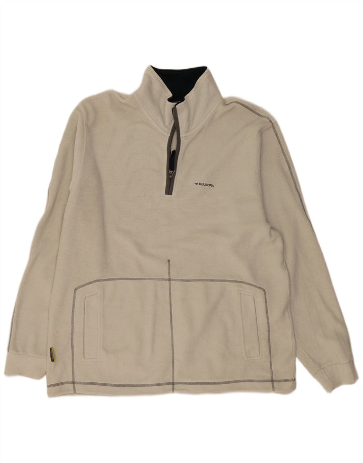Diadora Pull polaire à col zippé pour homme 2XL en polyester blanc cassé